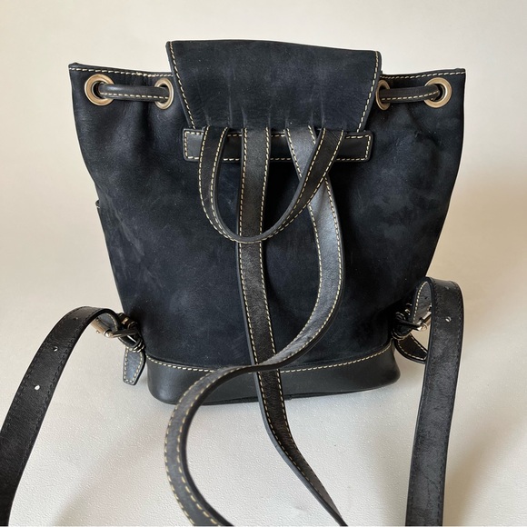 Dooney & Bourke Vintage Backpack Purse Black Suede Leather - Picture 5 of 14